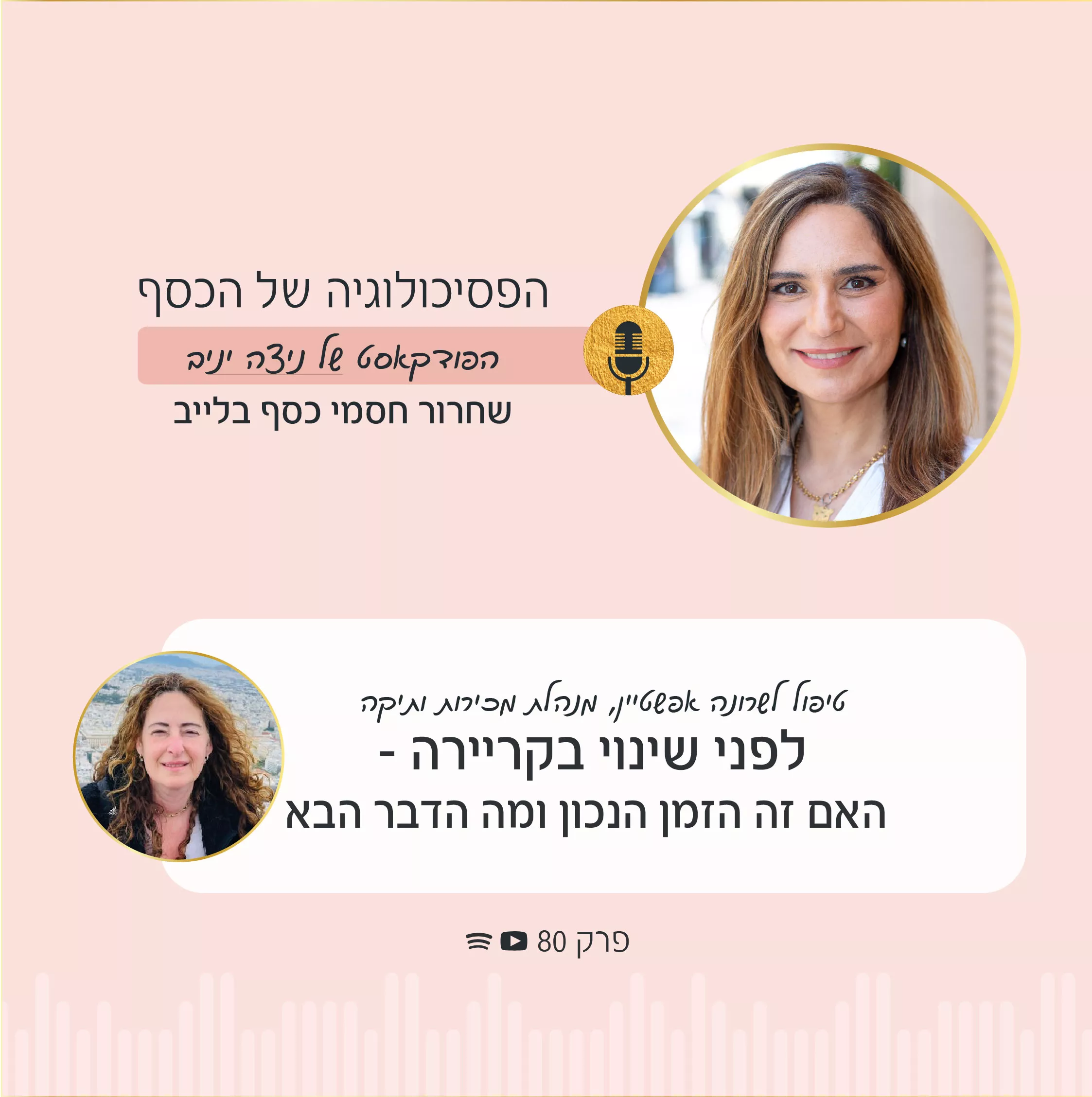 איך עושים שינוי קריירה שתביא גם הגשמה עצמית וגם הכנסה טובה.ומה חסמי הכסף שמונעים מאיתנו לעשות את זה בצורה טובה. ניצה יניב מארחת בפודקאסט את שרונה מילשטיין לטיפול שחרור חסמים בלייב.