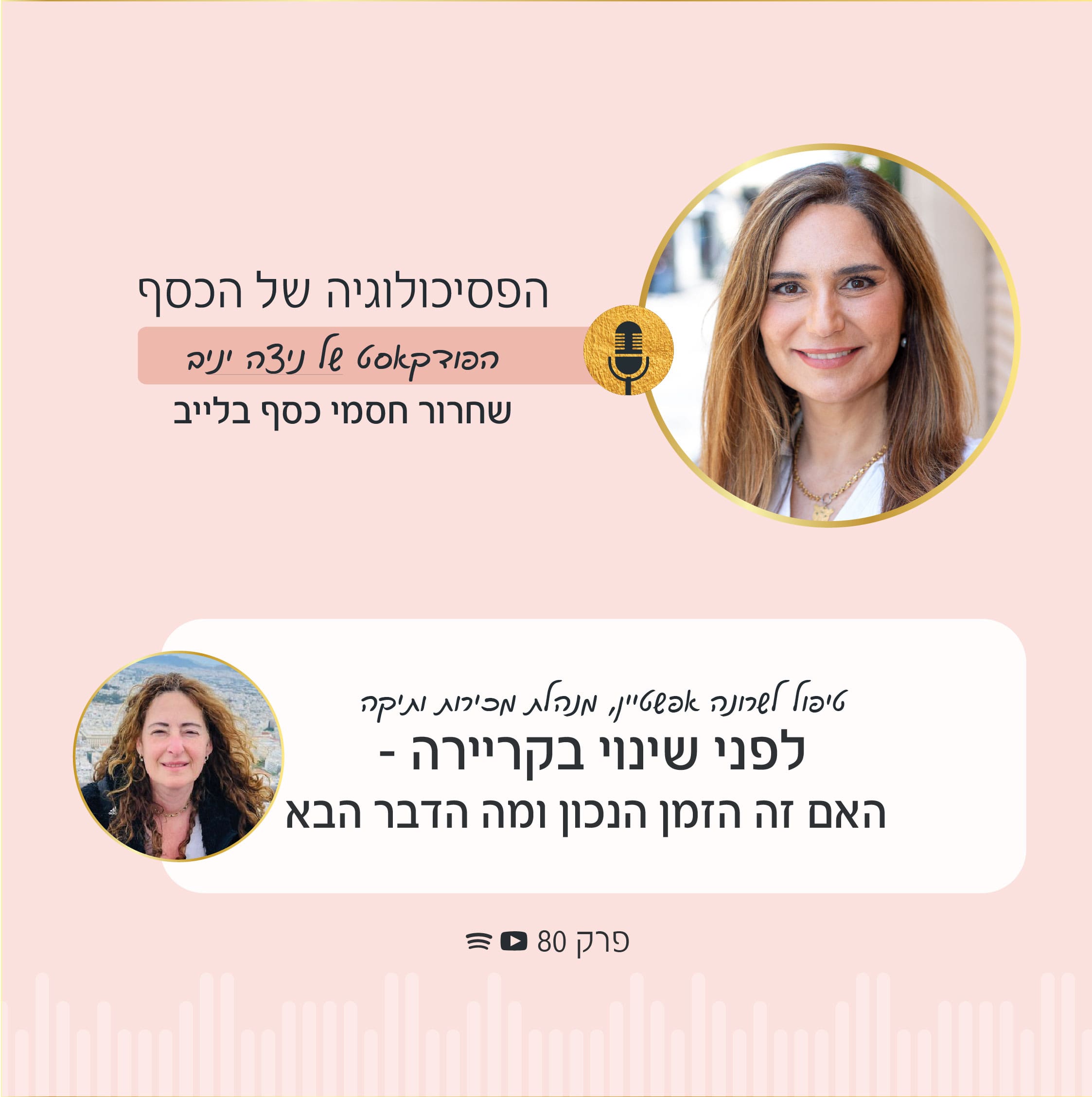איך עושים שינוי קריירה שתביא גם הגשמה עצמית וגם הכנסה טובה.ומה חסמי הכסף שמונעים מאיתנו לעשות את זה בצורה טובה. ניצה יניב מארחת בפודקאסט את שרונה מילשטיין לטיפול שחרור חסמים בלייב.